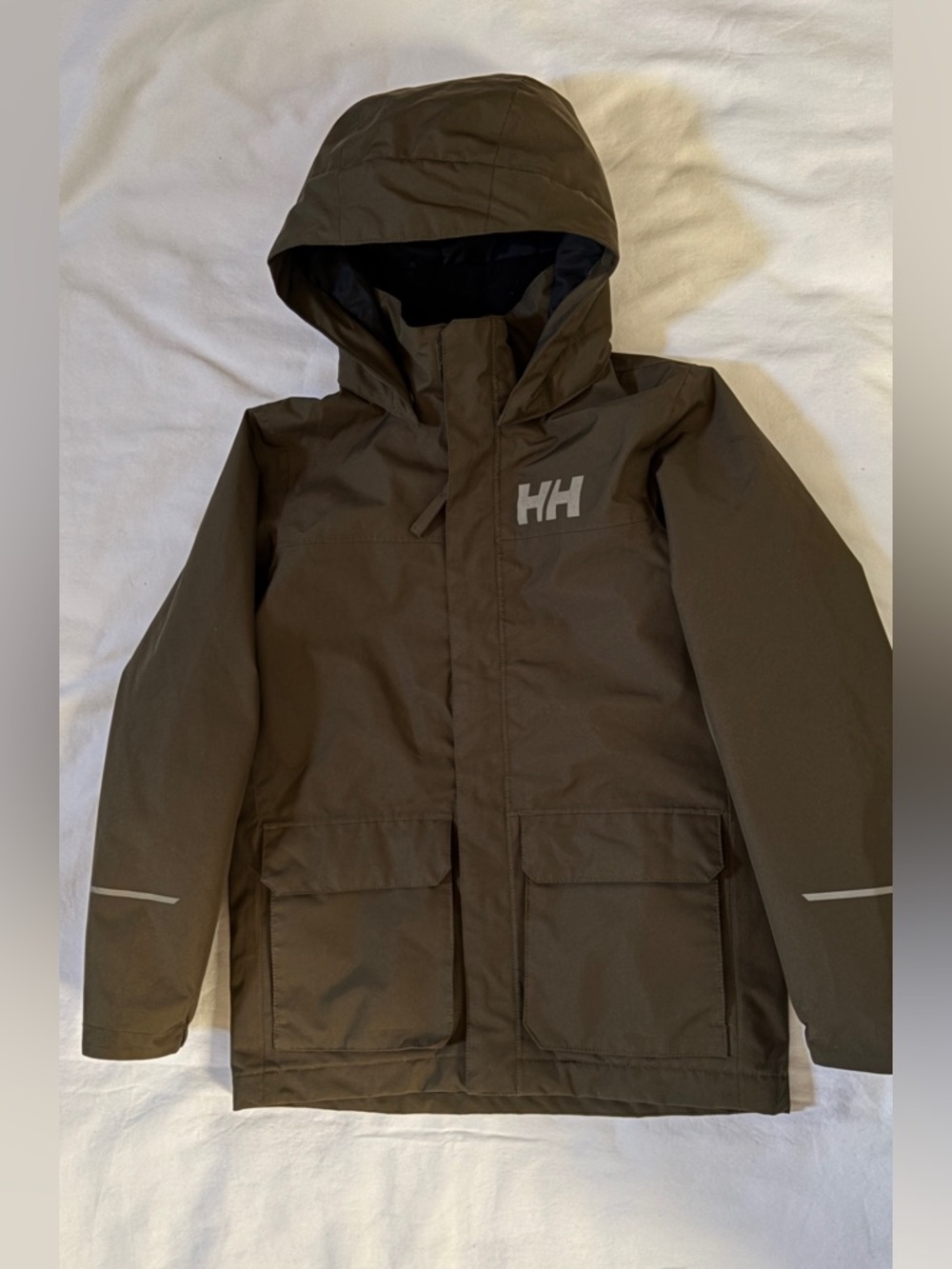 Helly Hansen Kids Rain Jacket 140/10 Waterproof Hooded Coat Green Boys